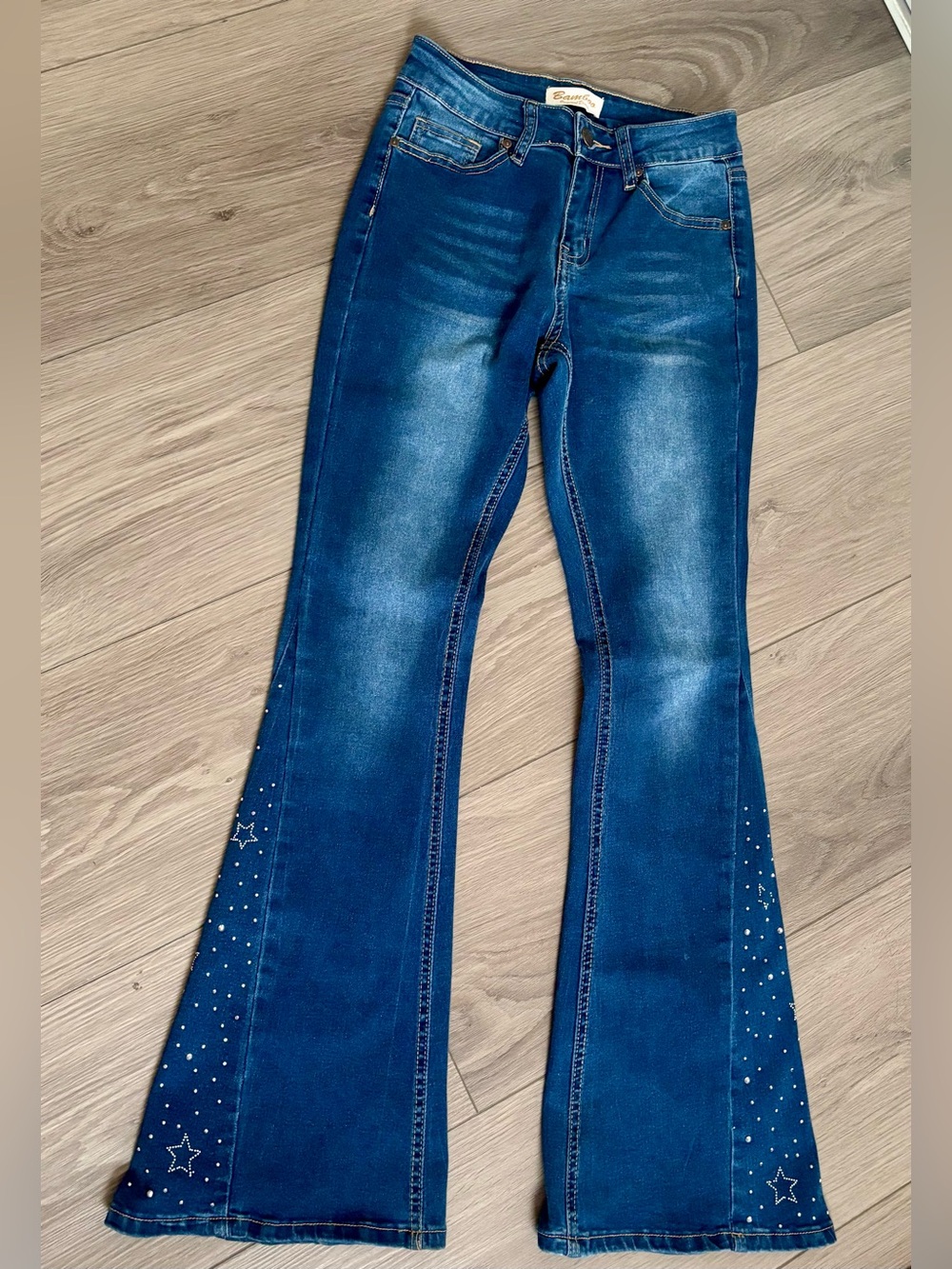 Dark Blue Flare Jeans with Star Studs